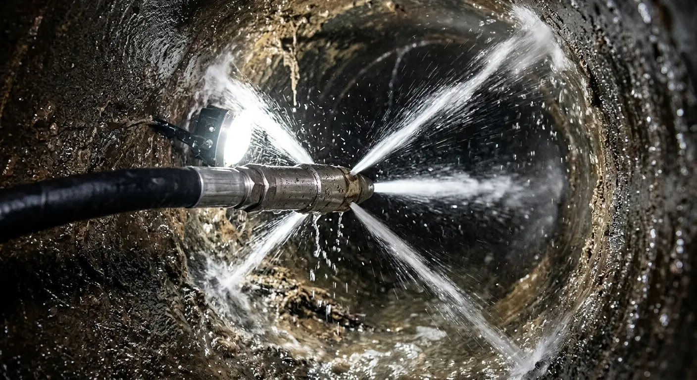 High-pressure hydro jetting nozzle cleaning sewer pipe for Trenchless Sewer Repair in Waimea